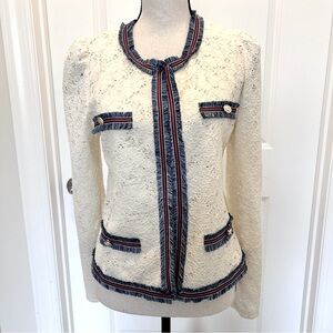 Gracia Cream and Blue Lace Blazer with Red and Blue trim SZ M